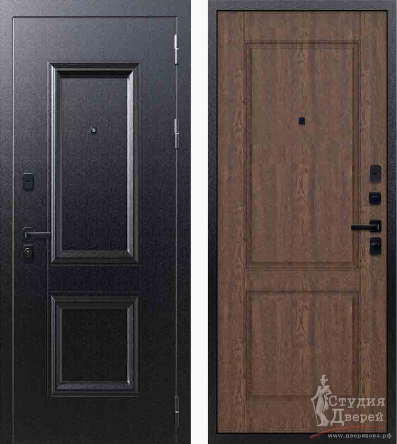 Стальная дверь Fly Doors Аркан Штамп Орех грецкий, Букле черный