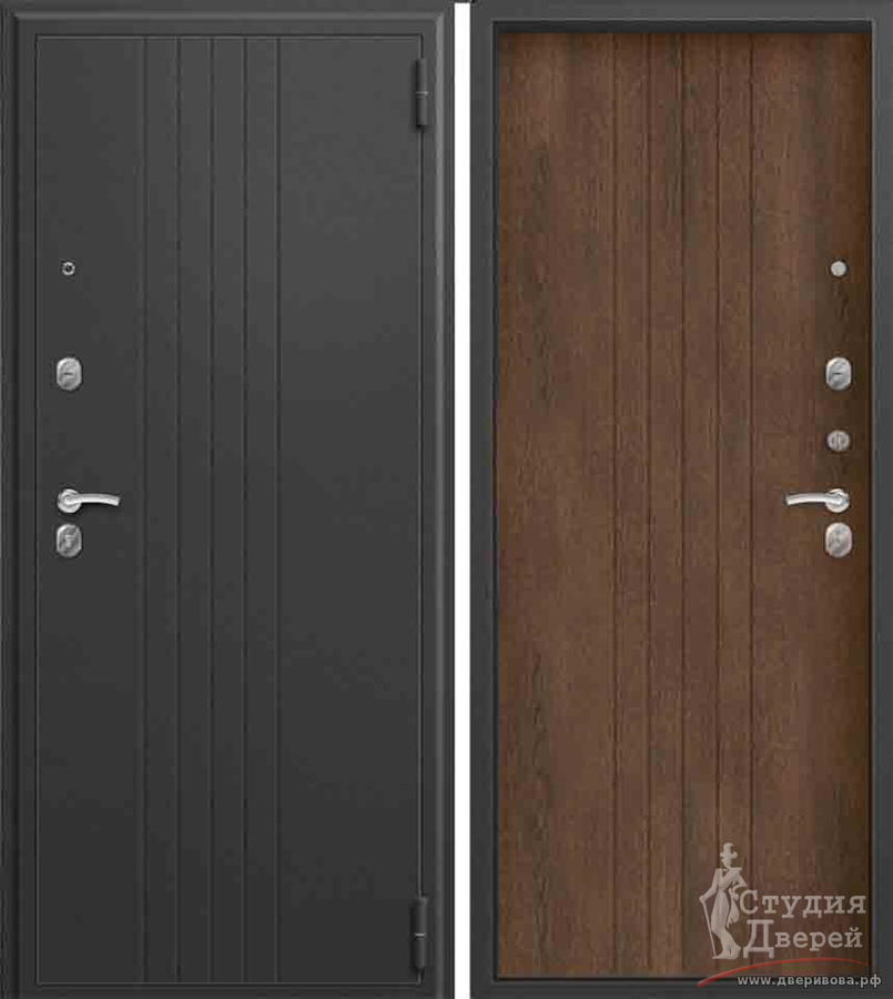 Дверь стальная О-12 Графит букле/Тиковое дерево