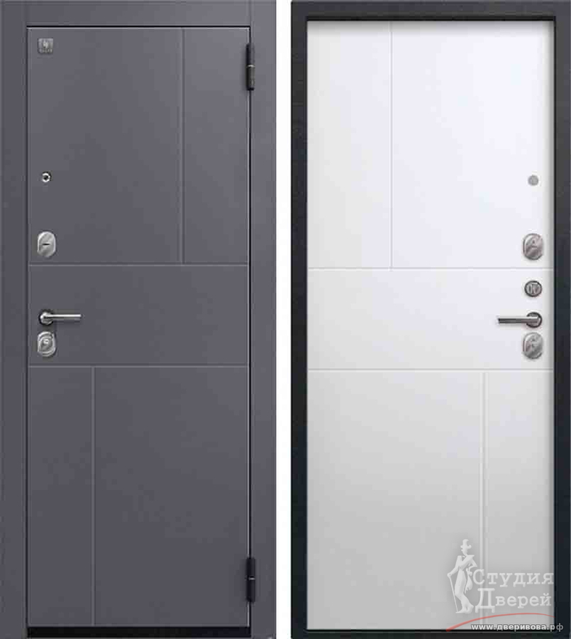 Дверь стальная А-11 Черный муар + Кашемир графит/Кашемир белый