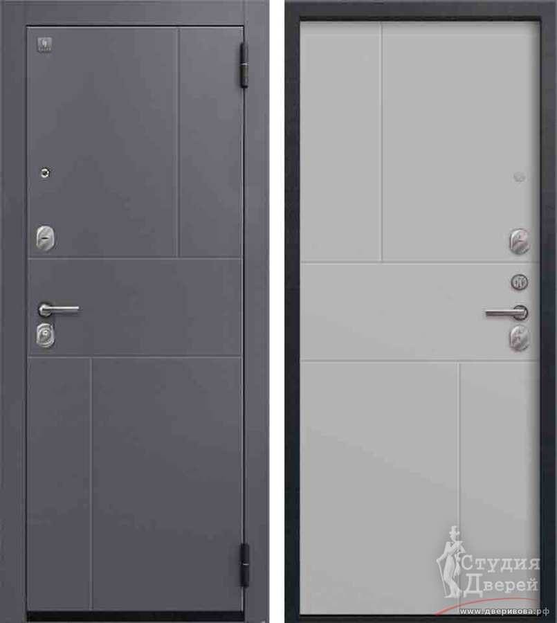 Дверь стальная А-11 Черный муар + Кашемир графит/Кашемир сильвер