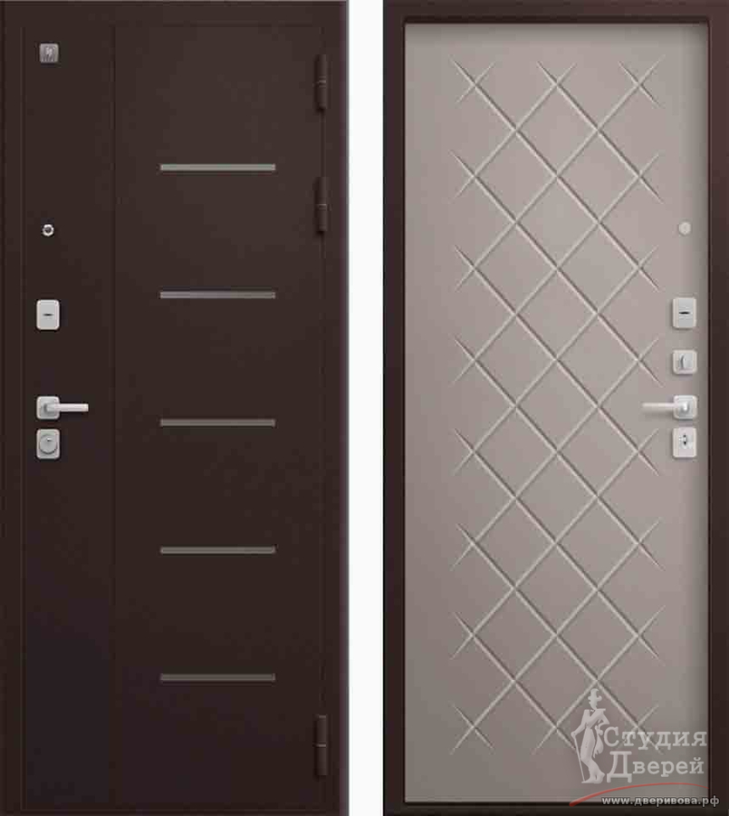 Дверь стальная В-02 Шоколад букле/МДФ 8 мм Кашемир грей