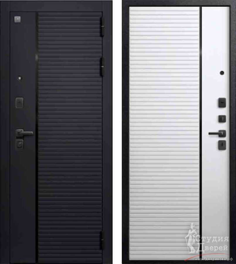 Дверь стальная В-14 Черный муар + Черный кварц МДФ 10 мм/МДФ 8 мм Кашемир белый