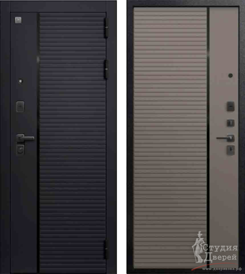Дверь стальная В-14 Черный муар + Черный кварц МДФ 10 мм/МДФ 8 мм Кашемир базальт