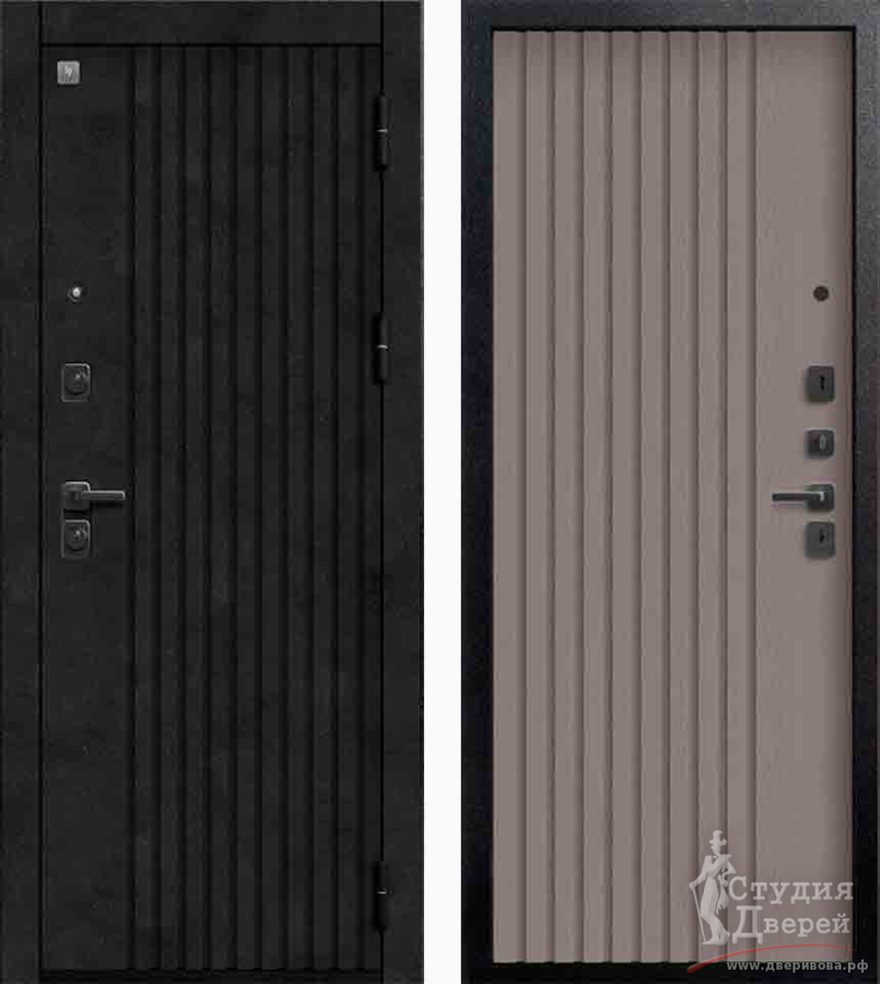 Дверь стальная В-15 Черный муар + Бетон темный МДФ 10 мм/МДФ 8 мм Софт ясень грей