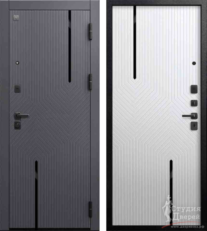 Дверь стальная В-19 Черный муар + Кашемир графит МДФ 10 мм/Кашемир белый МДФ 8 мм