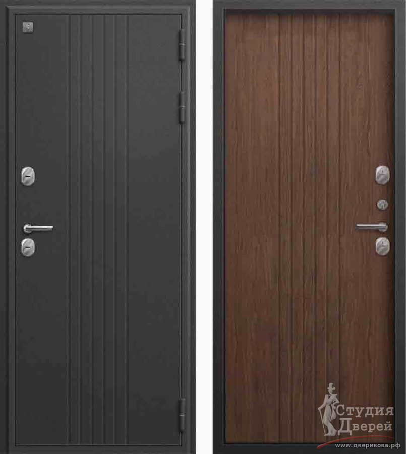 Дверь стальная Т-90 Графит букле/Миндаль рифленый (терморазрыв)