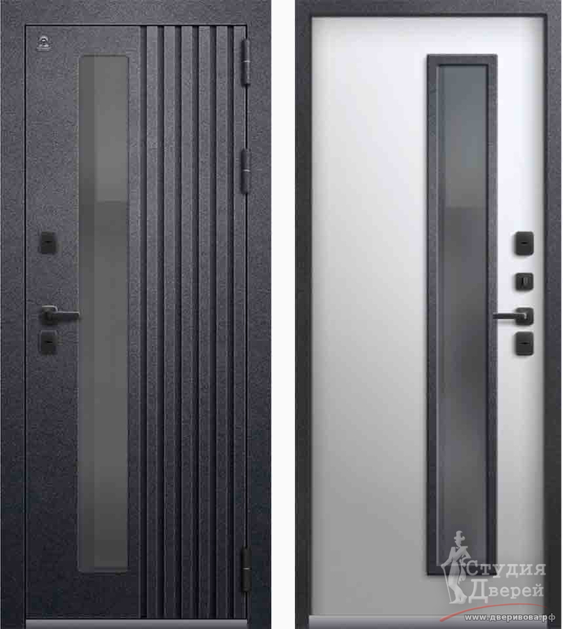 Дверь стальная Центурион Т-31 Антрацит муар/Кашемир белый, двухкамерный стеклопакет, цвет стекла Бронза (терморазрыв)