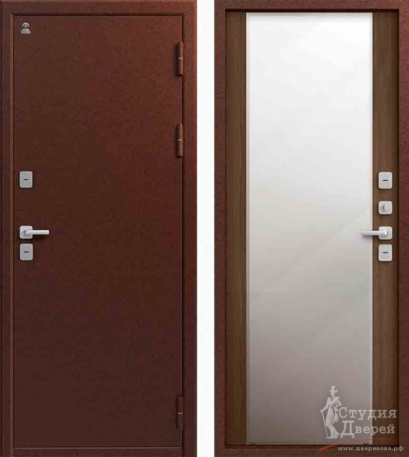Дверь стальная Центурион Т-6/1 Шоколад букле/Миндаль, зеркало (терморазрыв)