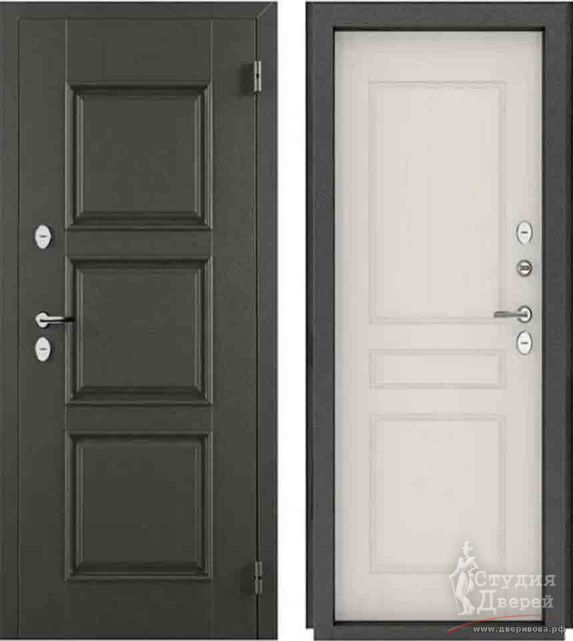 Дверь металлическая Норд 439 (терморазрыв), МДФ 6 мм Букле графит/Шале снежный