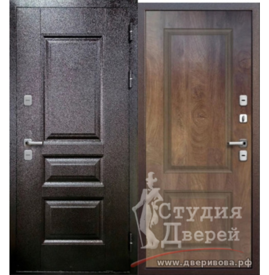 Входная металлическая дверь с терморазрывом ТЕРМАЛ МЕДЬ (Термо) Антик медь/ Орех грецкий